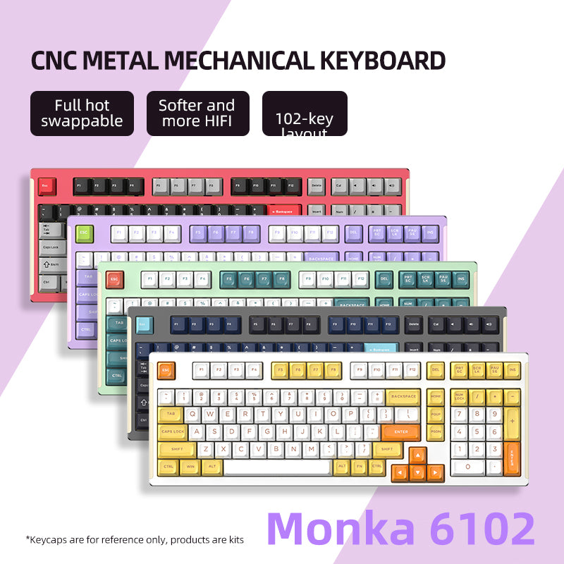 Monka 6102 aluminum block mechanical keyboard leaf spring gasket structure customized RGB wired game hot-swappable